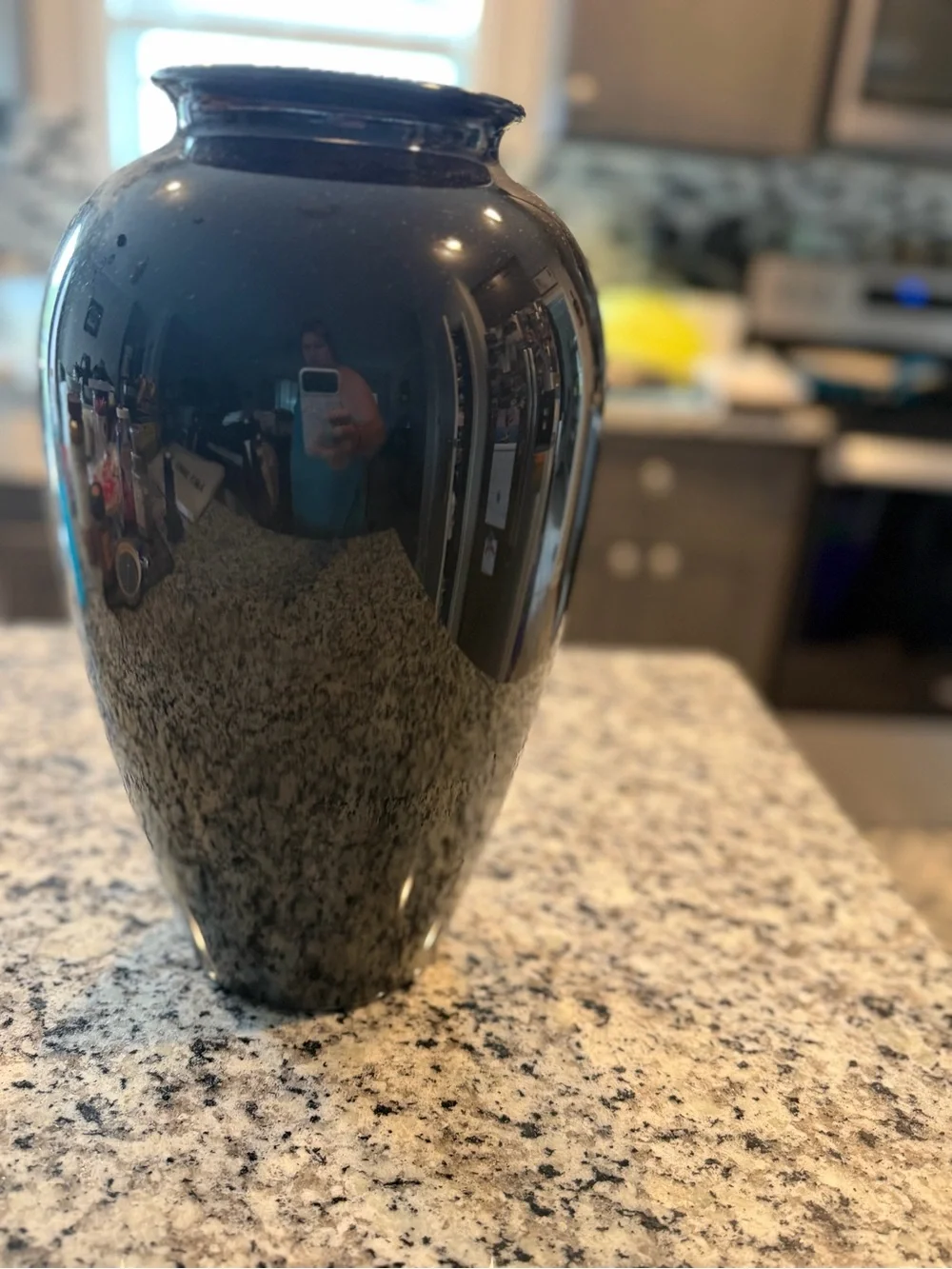 Black Floral Ceramic Vase with Pink Roses